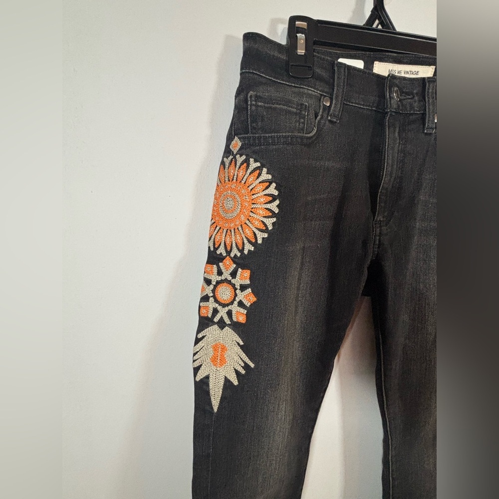 Miss Me Vintage Skinny Jeans 27 Black Denim Floral Embroidered Detail - Picture 2 of 11
